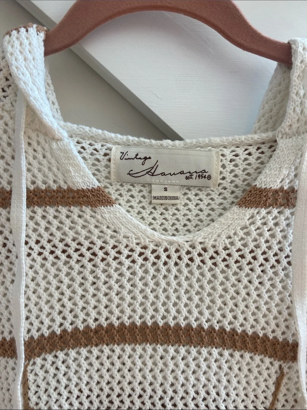 beachlunchlounge Cream & Brown Open-Knit Hoodie Sweater/ slouchy